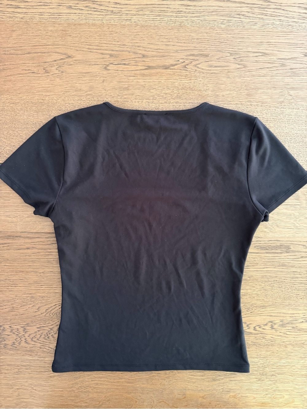 Bebe Black Rhinestone Logo Square Neck Stretch Top Y2K Fitted Tee Size M - Picture 5 of 6